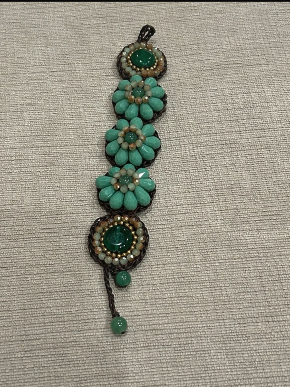Handcrafted Green Beaded Floral Bracelet